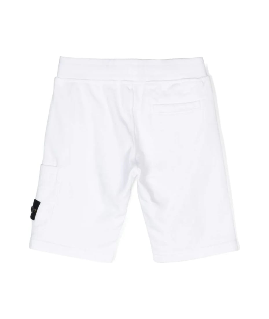 Stone Island White Sports Shorts With Logo