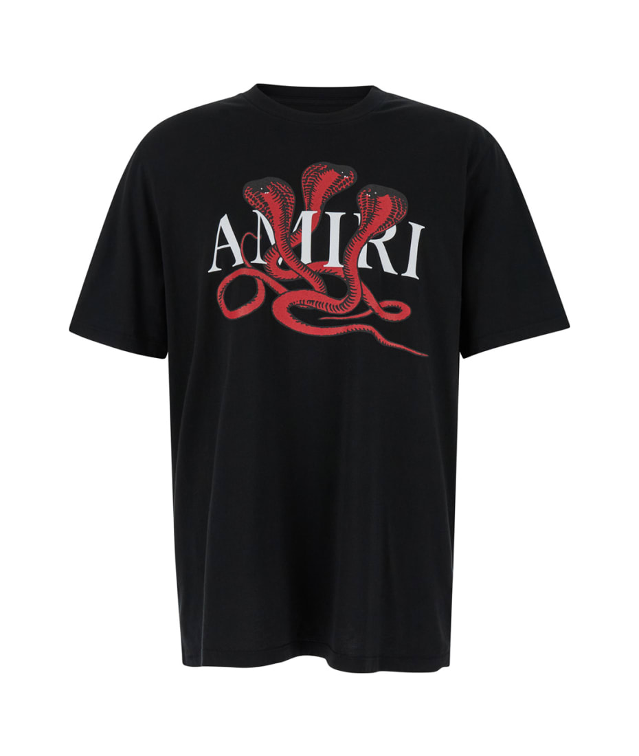 関税送料込【AMIRI (アミリ)】スネーク ロゴ Tシャツ ブラック AMIRI Black T-shirt With Logo And Snake Print In Cotton Man