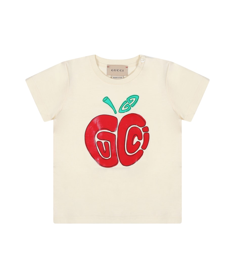 Gucci Ivory T-shirt For Baby Girl With Logo