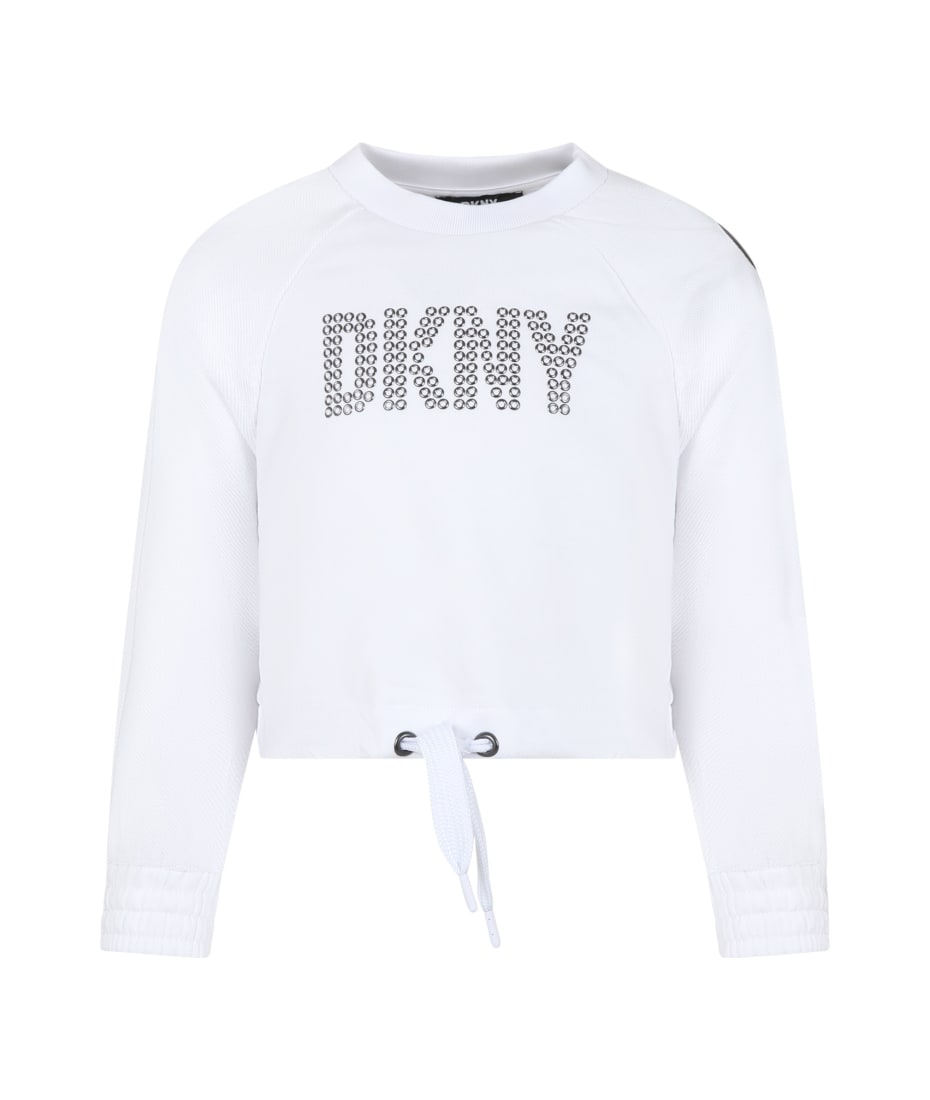 White Cropped Sweatshirt For Girl With Logo