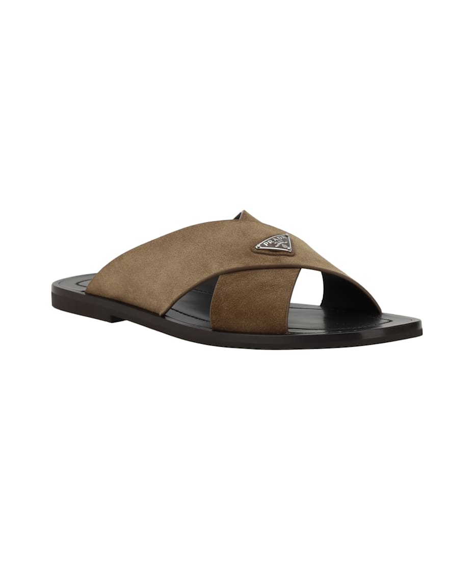 サンダル PRADA 2X3146_103_F0005 SUEDE CRISSCROSS ALIDES Tobacco Suede crisscross slides | PRADA