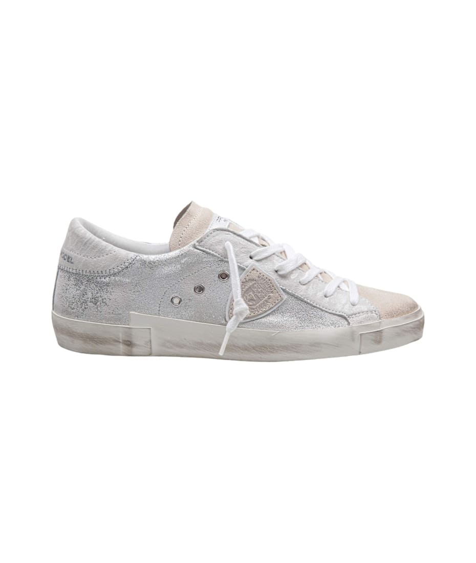 スニーカー Prsx Low Sneakers - Philippe Model - Leather - Silver Prsx Sneakers: Man's White/Silver Shoes | Philippe Model Paris