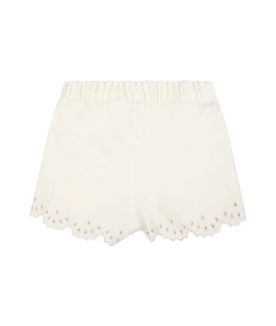 Chloé Ivory Short For Baby Girl With Logo - Ivory