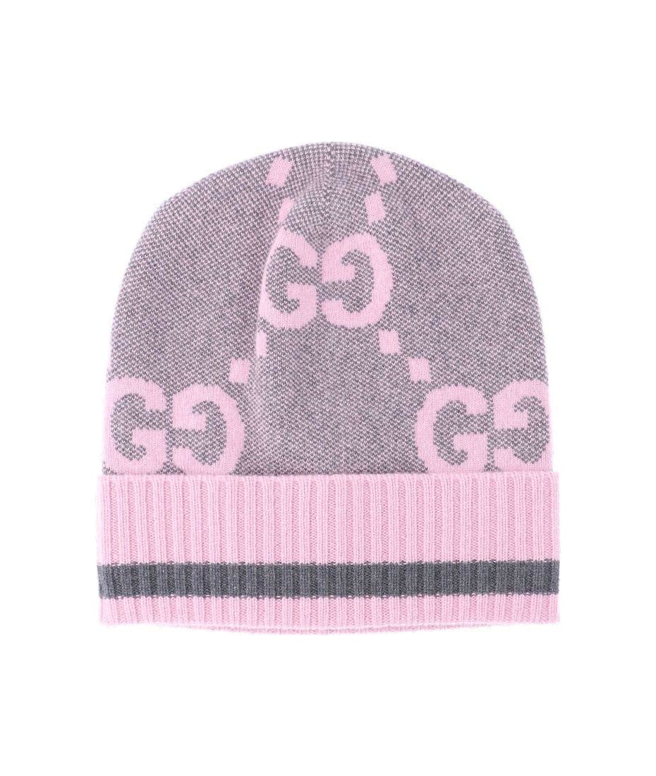 Wool cashmere hat with Double G in white