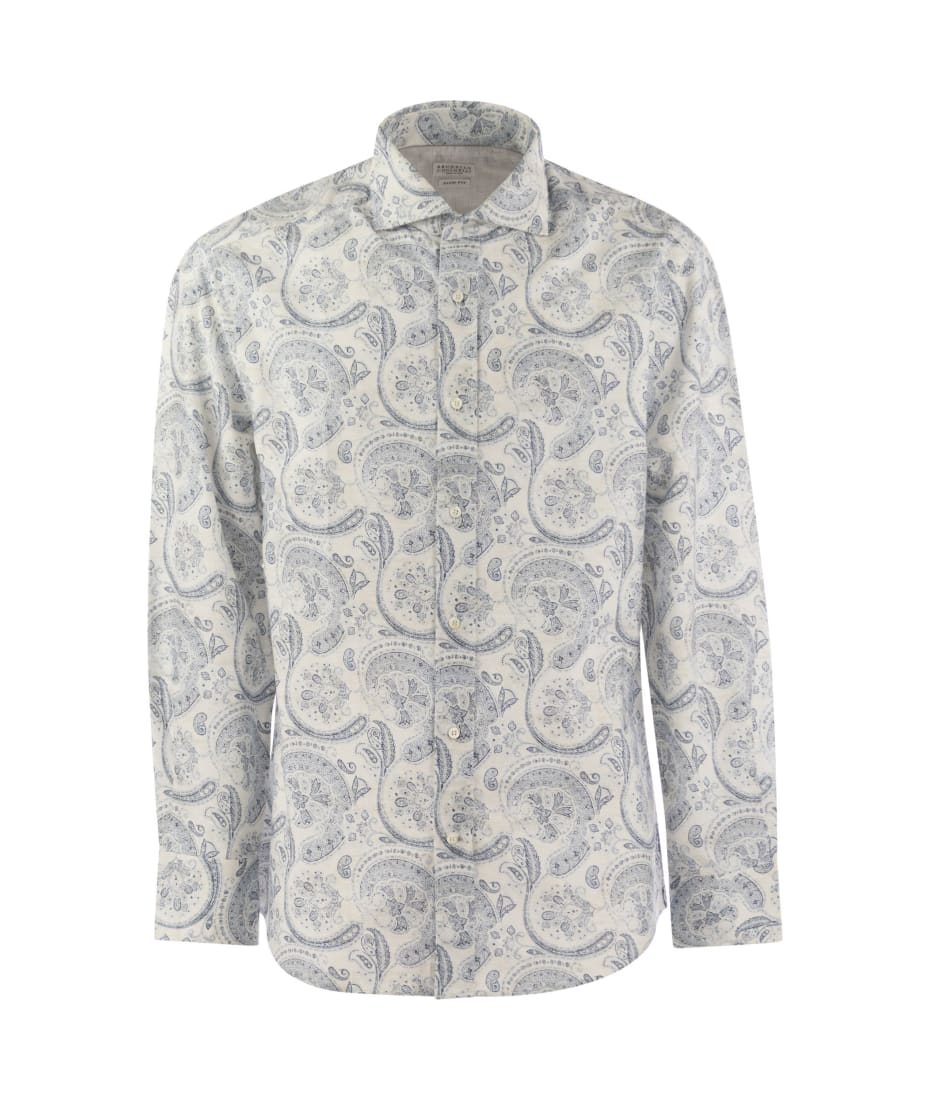 Tシャツ・カットソー BRUNELLO CUCINELLI Slim fit cotton Paisley canvas shirt Brunello Cucinelli Slim Fit Cotton Paisley Canvas Shirt