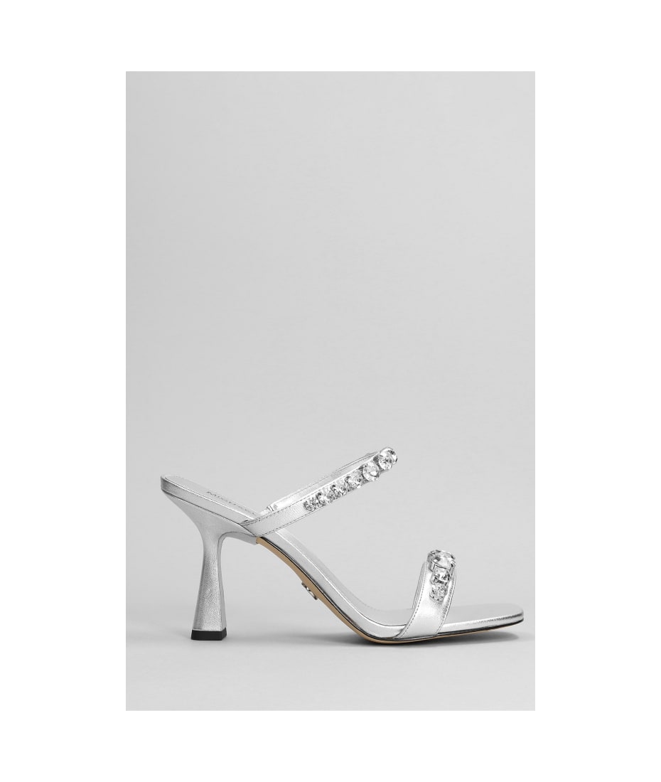 Michael Kors Clara Sandals In Silver Leather | italist, ALWAYS LIKE A SALE