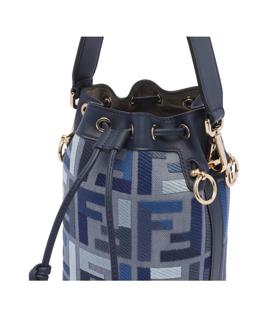 ショルダーバッグ・ポシェット Fendi Fendi Mini Denim Mon Tresor Bucket Bag With Ff Embroid Mon Tresor Fabric Blue | Fendi