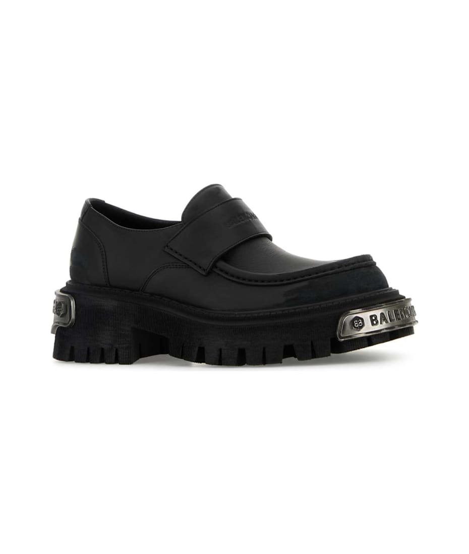 Balenciaga Black Leather Tractor Loafers | italist