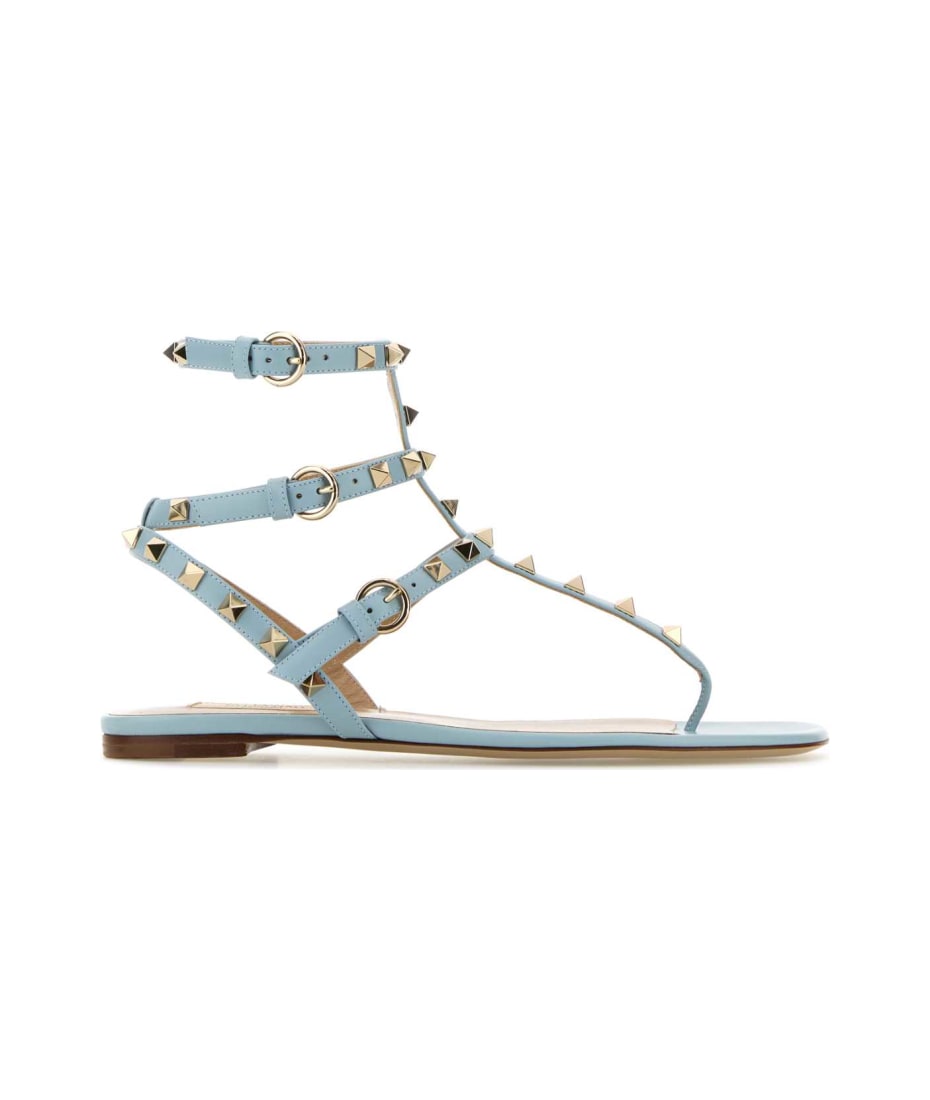 Valentino Garavani Light Blue Leather Rockstud Thong Sandals italist ALWAYS LIKE A SALE