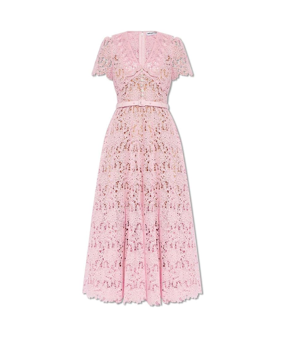 国内配送【SELF PORTRAIT】ピンク GUIPURE ミディ ドレス Pink Guipure Midi Dress – self-portrait