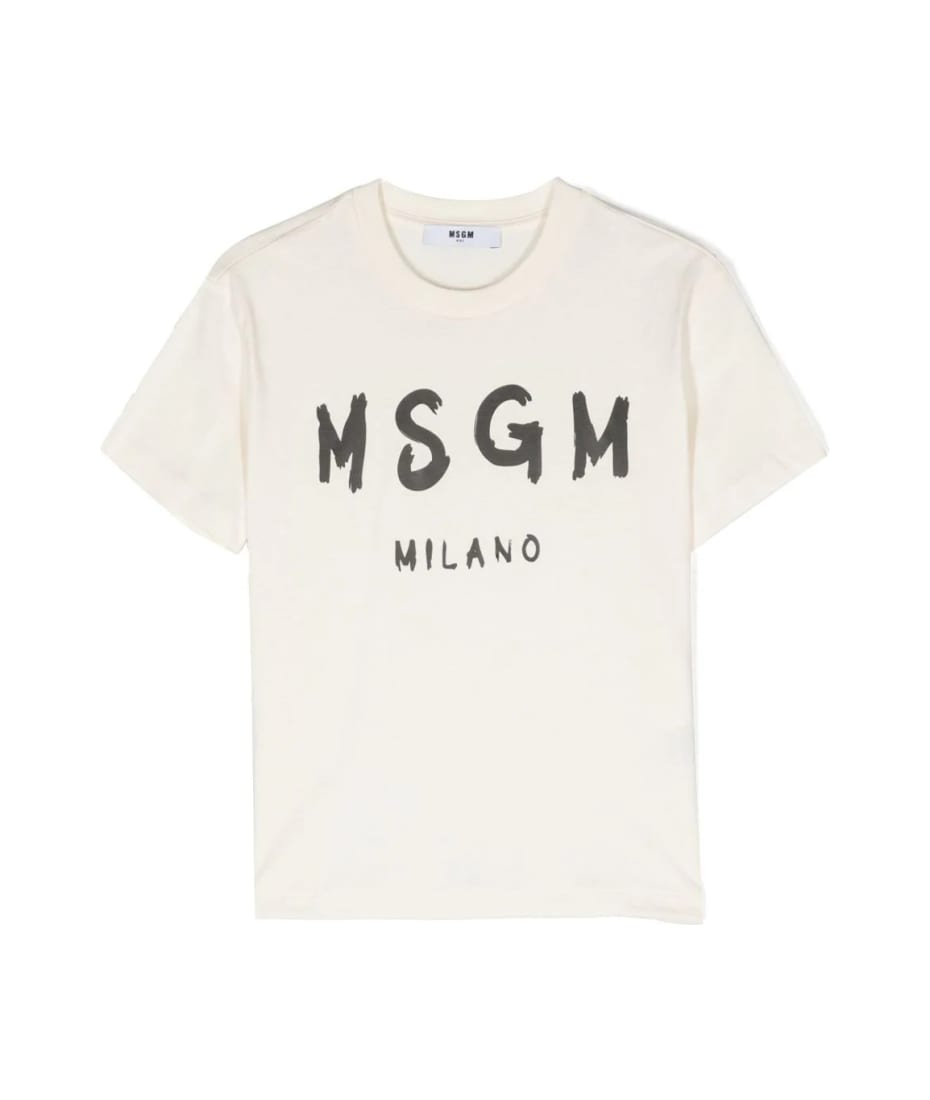 MSGM Cream T-shirt With Brushed Logo | italist