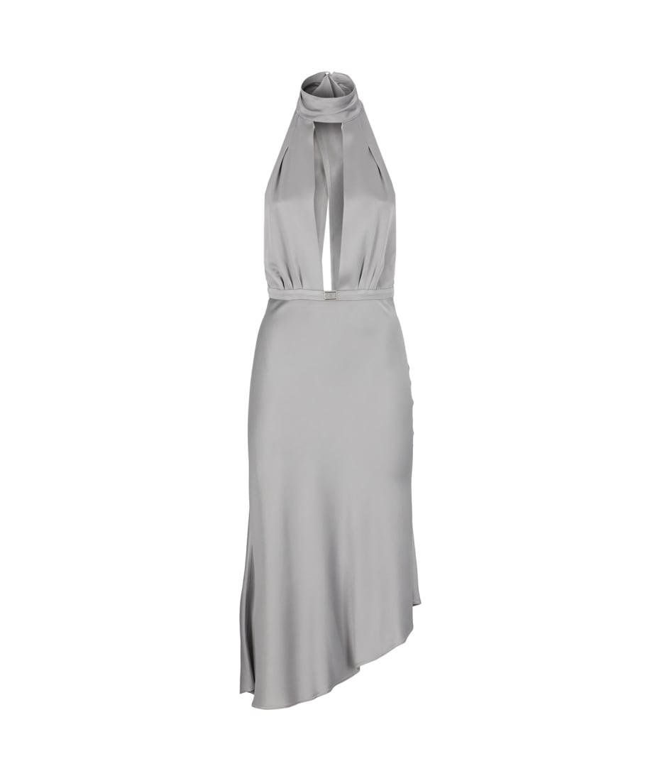 パーティードレス ELISABETTA FRANCHI Satin midi dress with asymmetric skirt Elisabetta Franchi Satin Midi Dress With Asymmetric Skirt