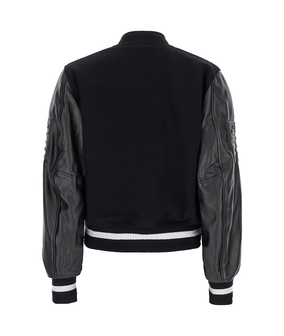 Givenchy Black Bomber Jacket With Leather Sleeves In Wool