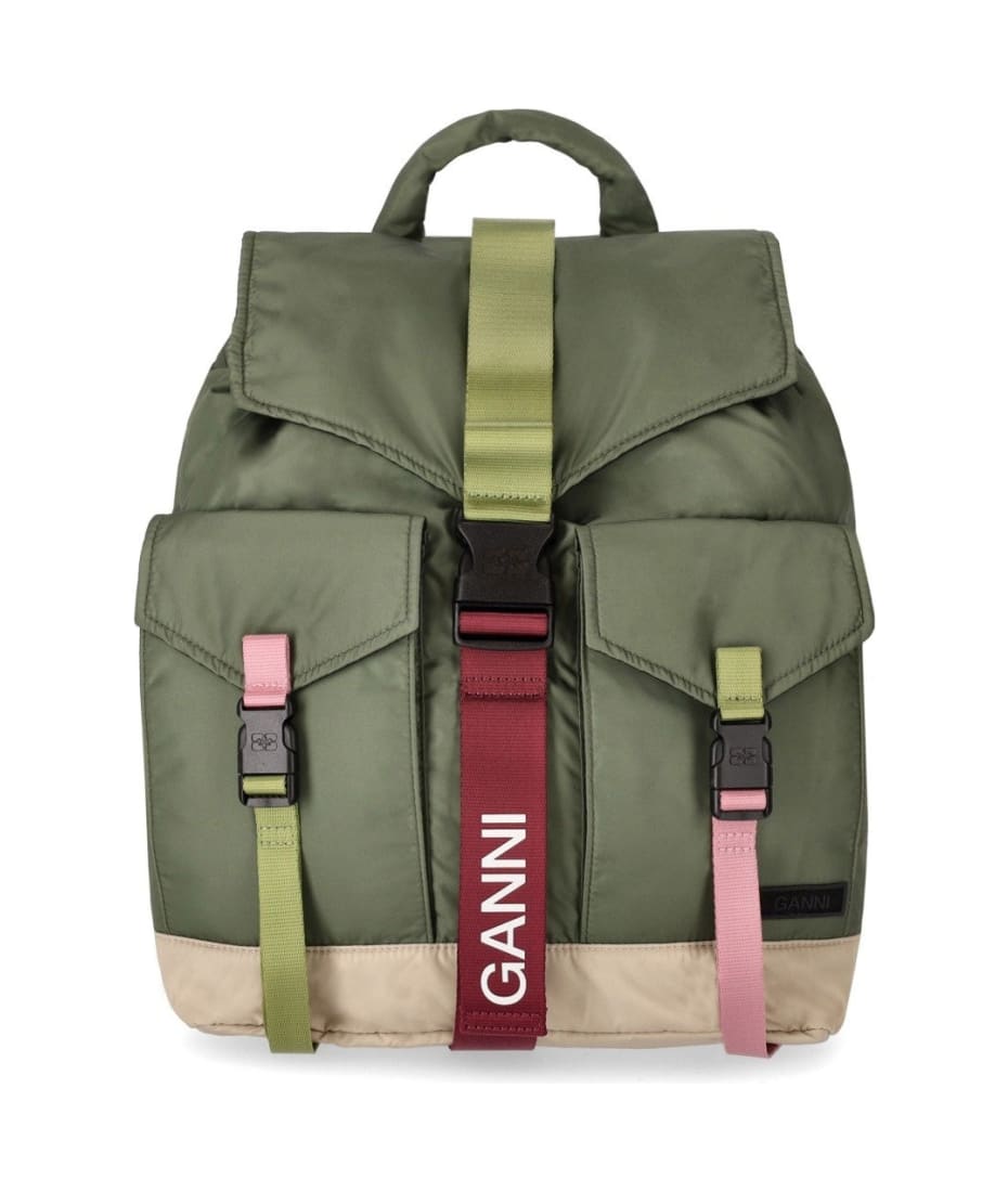 GANNI リュックバッグ　グリーン Ganni Tech Military Green Backpack | italist