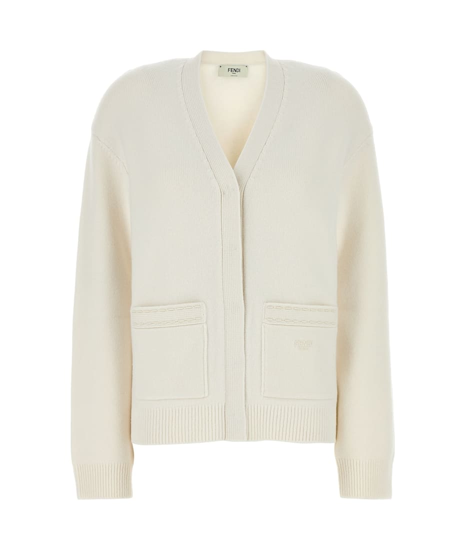 【送料&関税込】Fendi White Cashmere Blend Cardigan Fendi White Cashmere Blend Cardigan | italist
