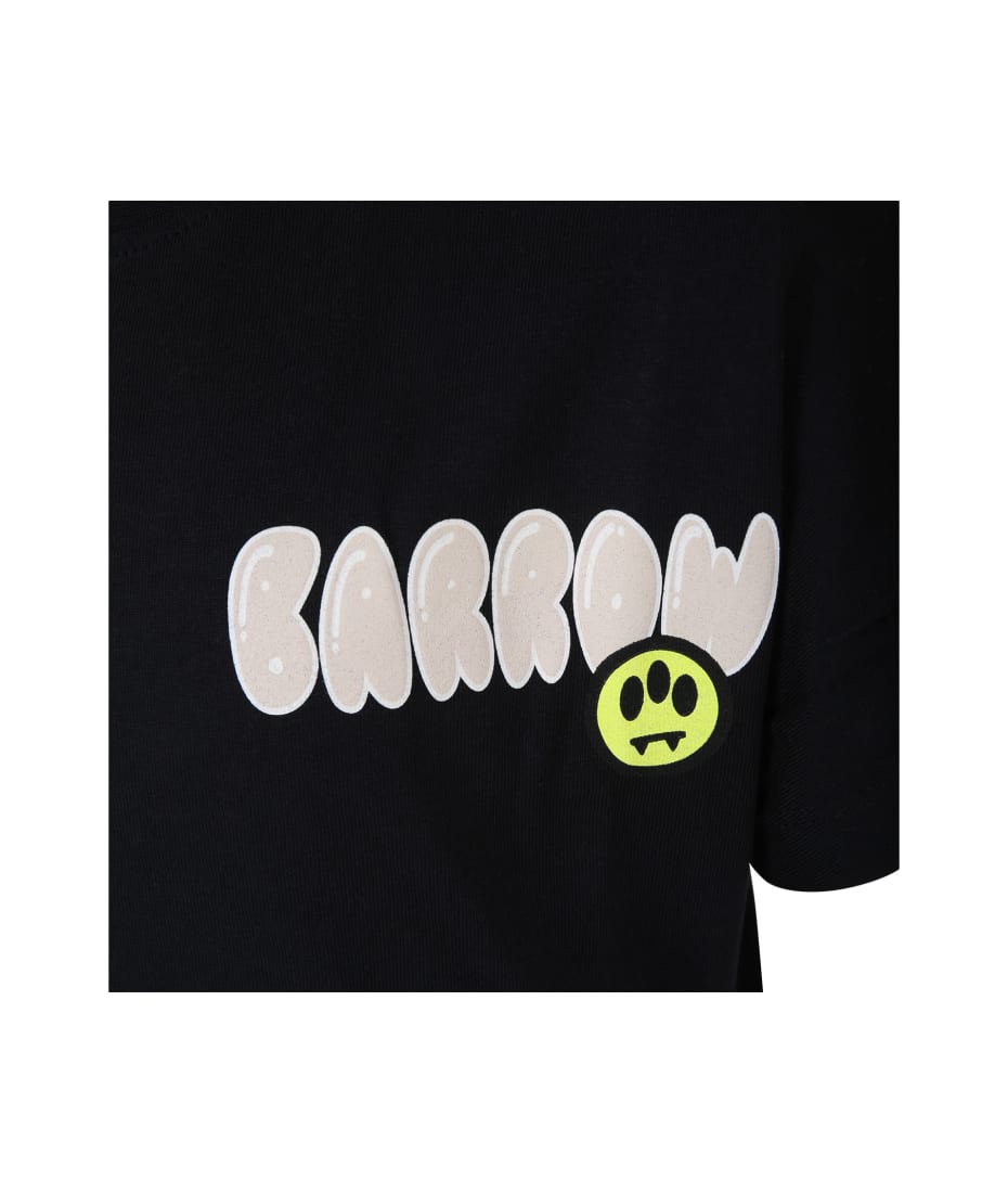 Barrow Black T-shirt For Kids With Logo And Bear - Nero