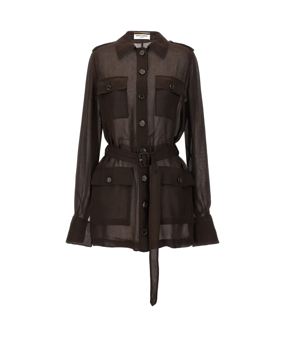 【送料&関税込】Saint Laurent Saharienne Dress In Silk Musli Saint Laurent Saharienne Dress In Silk Muslin | italist