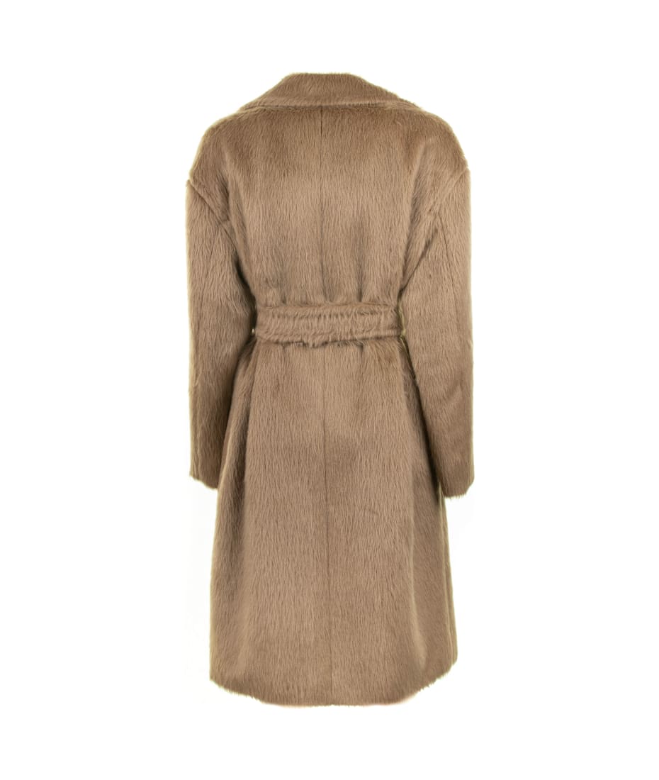 Max Mara Studio Long Coat In Alpaca And Wool Blend With Belt