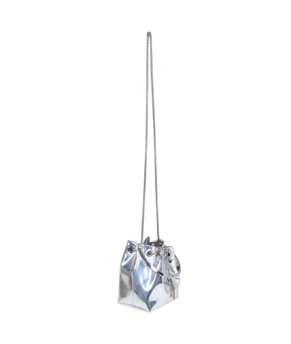 Jimmy Choo Bon Bon Bucket Bag In Silver Metallic Leather