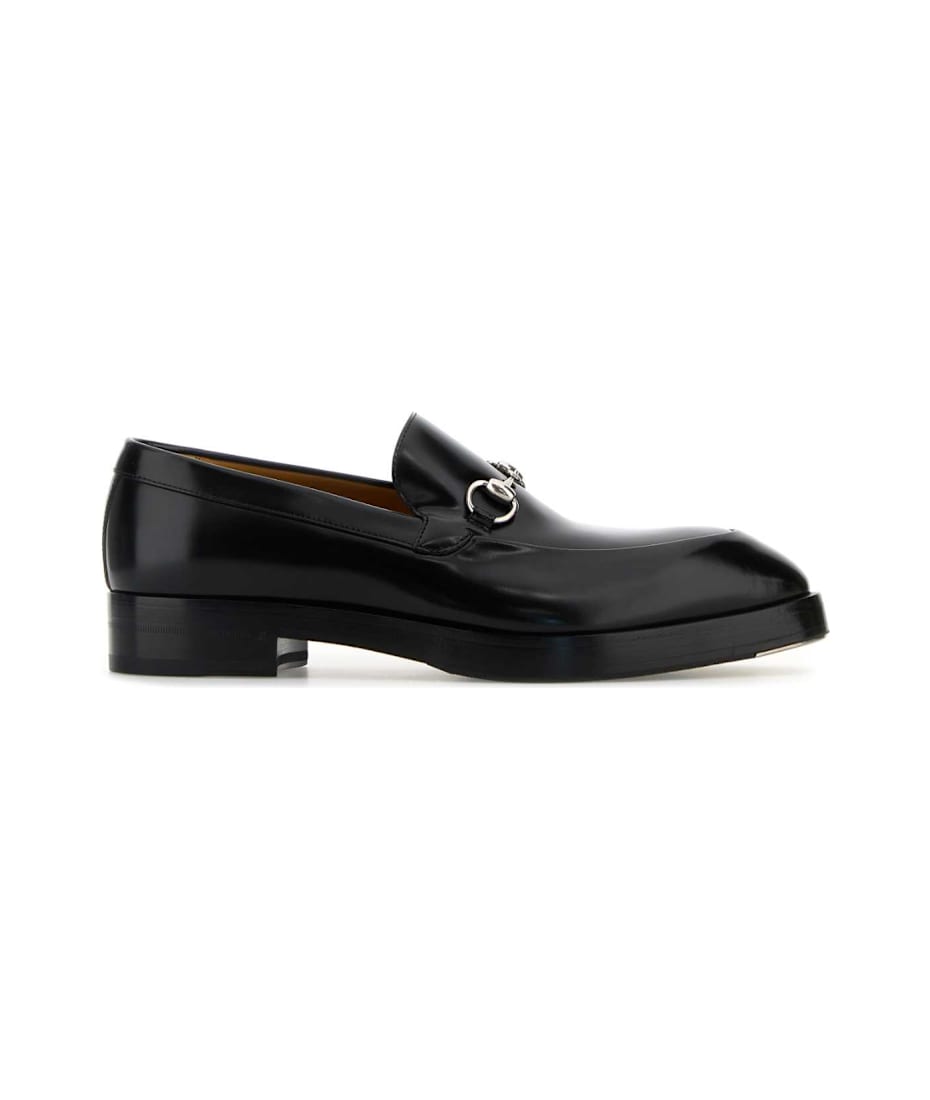 Gucci Black Leather Loafers ローファー＆デッキシューズ 通販