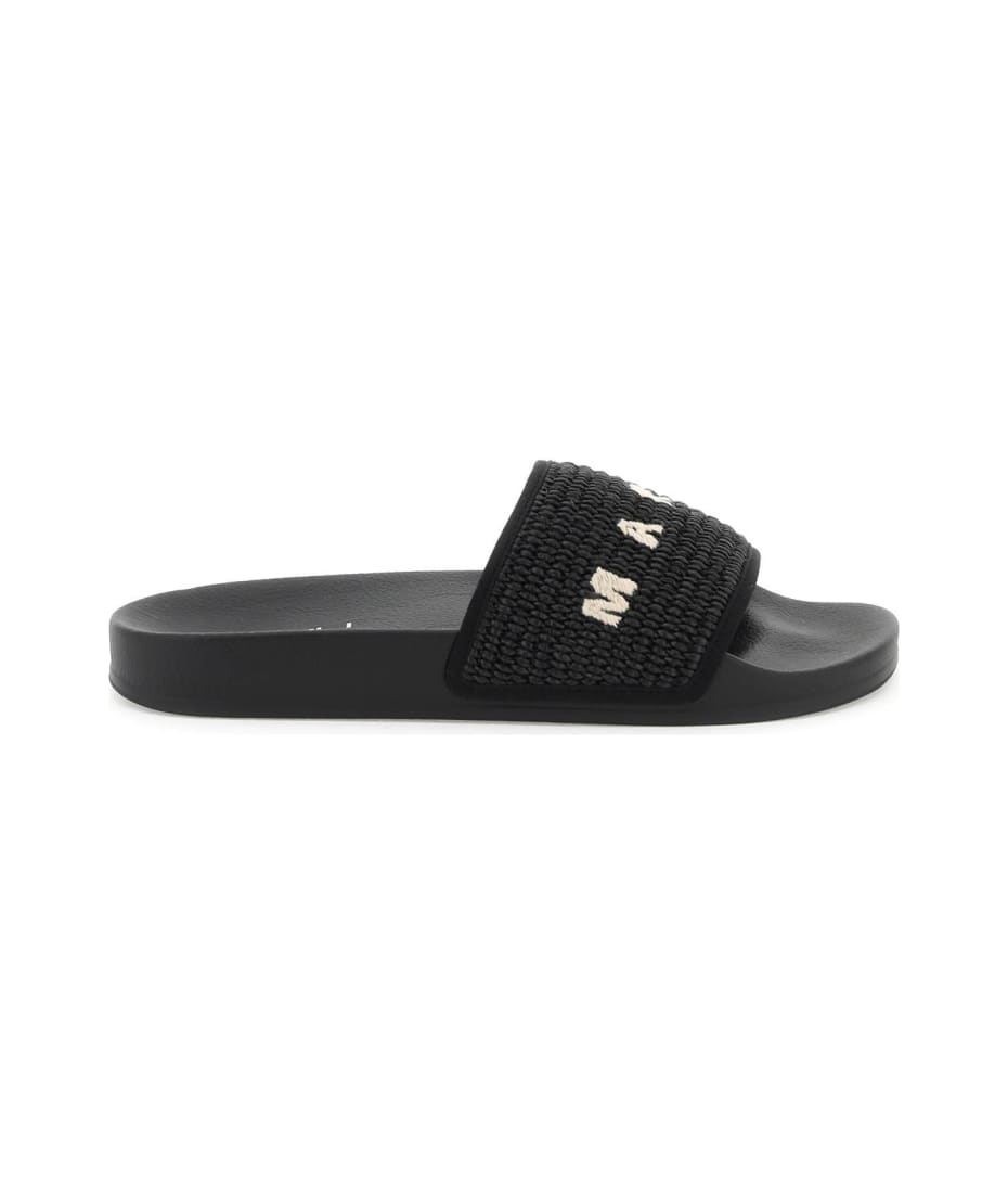 Marni Logo Raffia Slides | italist