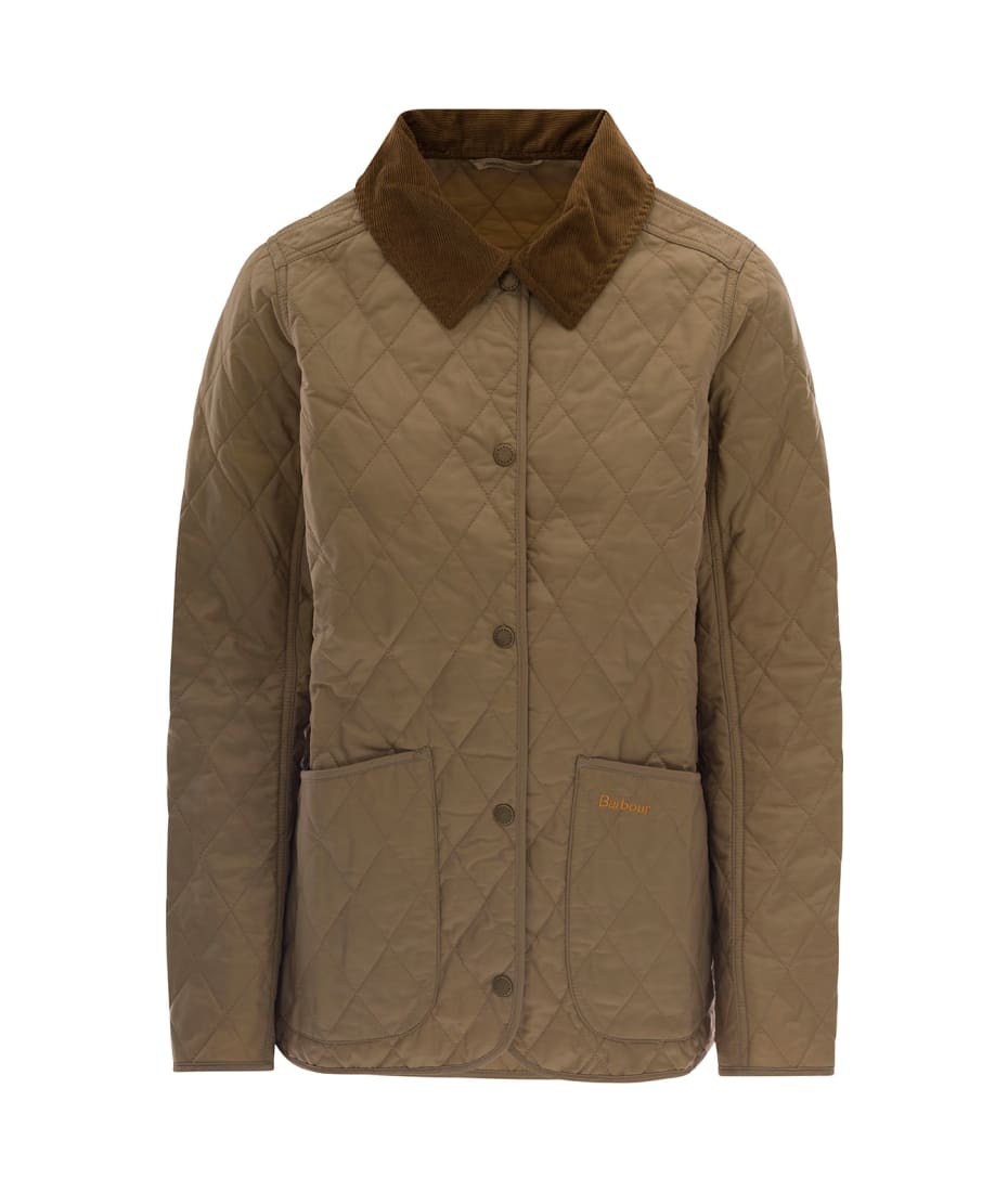 Barbour Beige Quileted Jacket With Contrast Collar In Polyamide 
