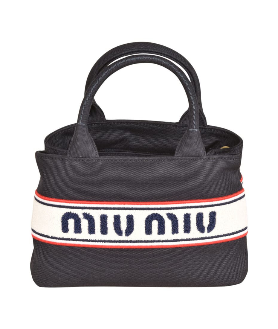 【MIU MIU】トップハンドルバッグ ストライプ ロゴ ファブリック Miu Miu Stripe Logo Detail Top Handle Handbag | italist