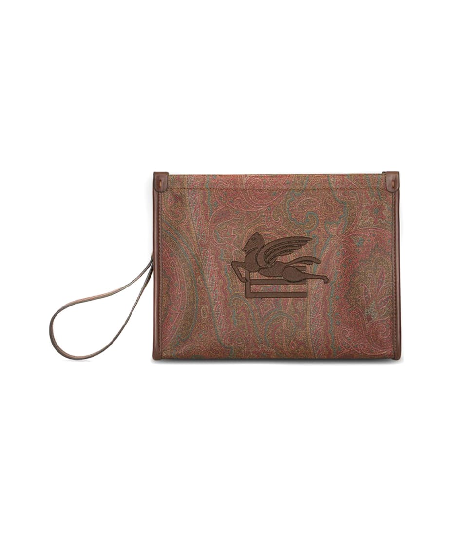 ETRO｜CLUTCHES (Medium Jacquard Pouch with Apples (1H784 Etro MEDIUM JACQUARD POUCH WITH APPLES | REVERSIBLE