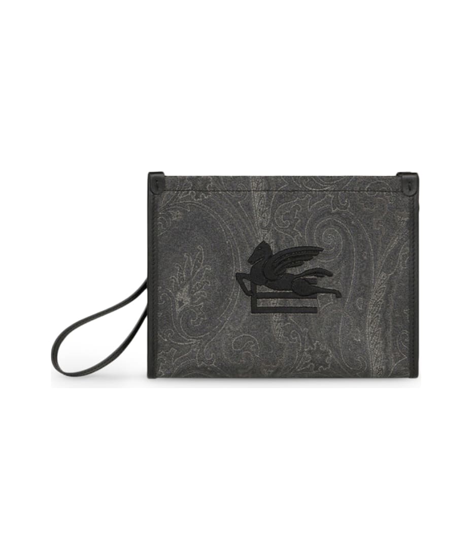 ポーチ Etro Pouch Paisley Media Etro Medium Black Paisley Pouch With Pegasus | italist