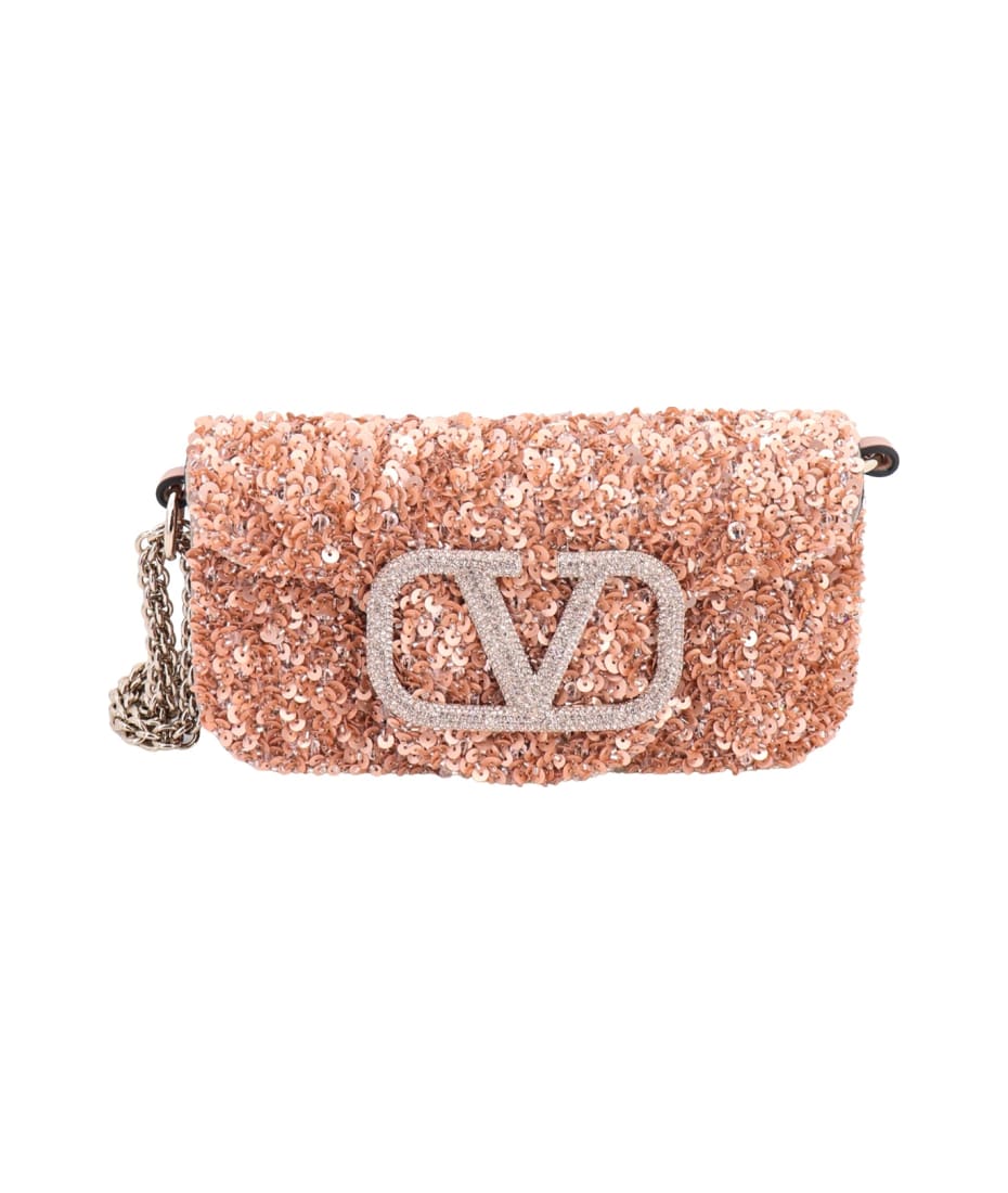 Valentino Garavani Loco Embroidered Crystal Shoulder Bag Pink | 3D model