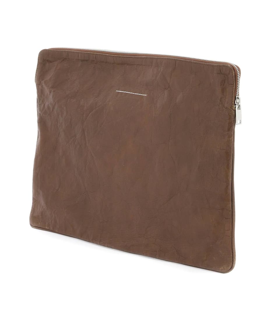 MM6 Maison Margiela Crinkled Leather Document Holder Pouch