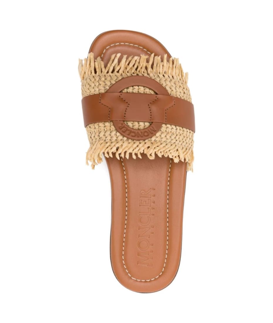 【送料&関税込】Moncler Raffia And Leather Bell Slides Moncler Raffia And Leather Bell Slides | italist