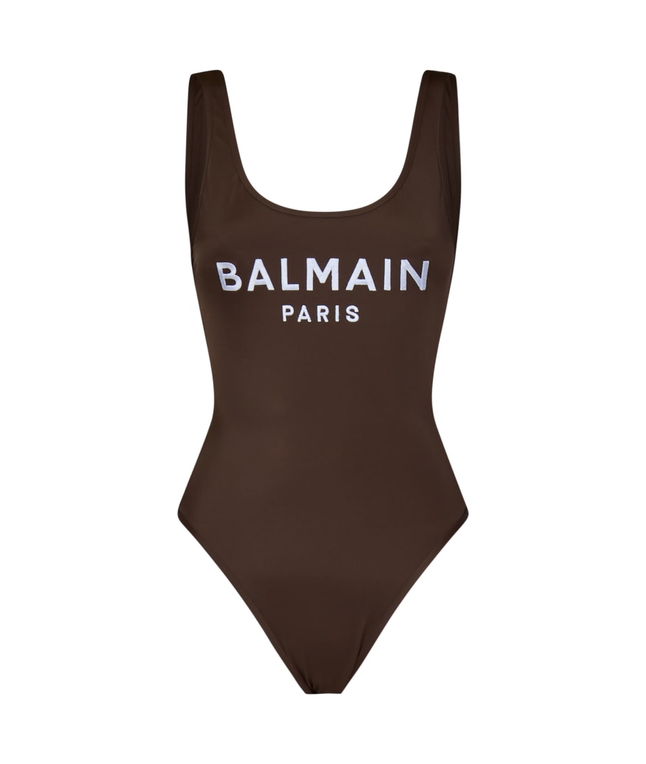 【関税＆送料込み】Balmain Swimsuit Balmain contrasting-collar Swimsuit | Black | FARFETCH