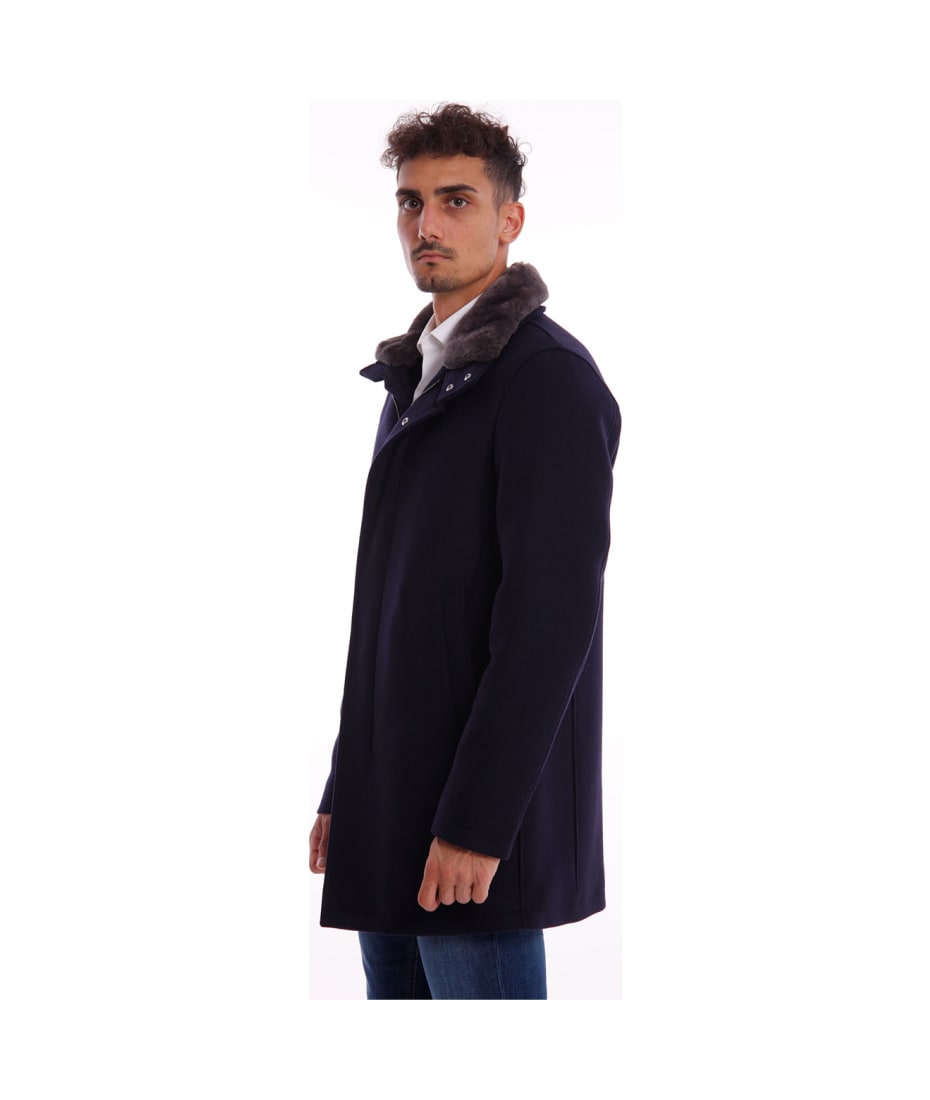 diagonal wool carcoat with fur