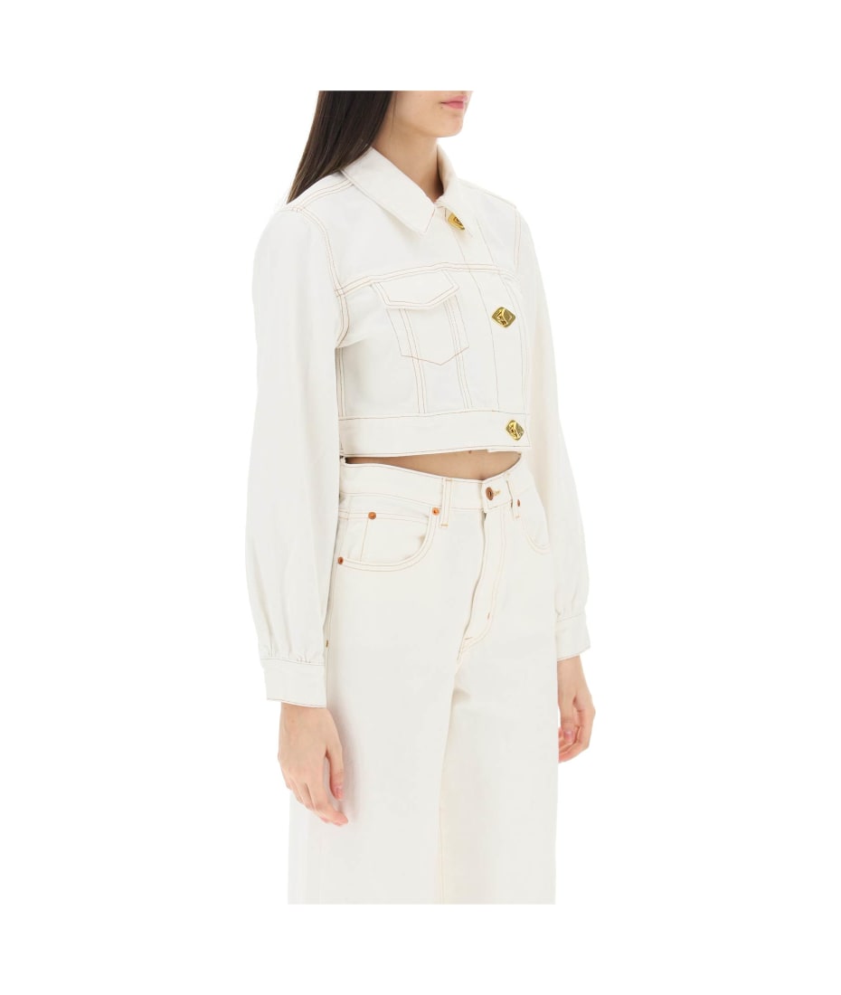 ★Ganni★ Crop Denim Trucker Jacket Bright White J1171151 J1 MUSINSA | GANNI Cropped denim trucker jacket - Bright White