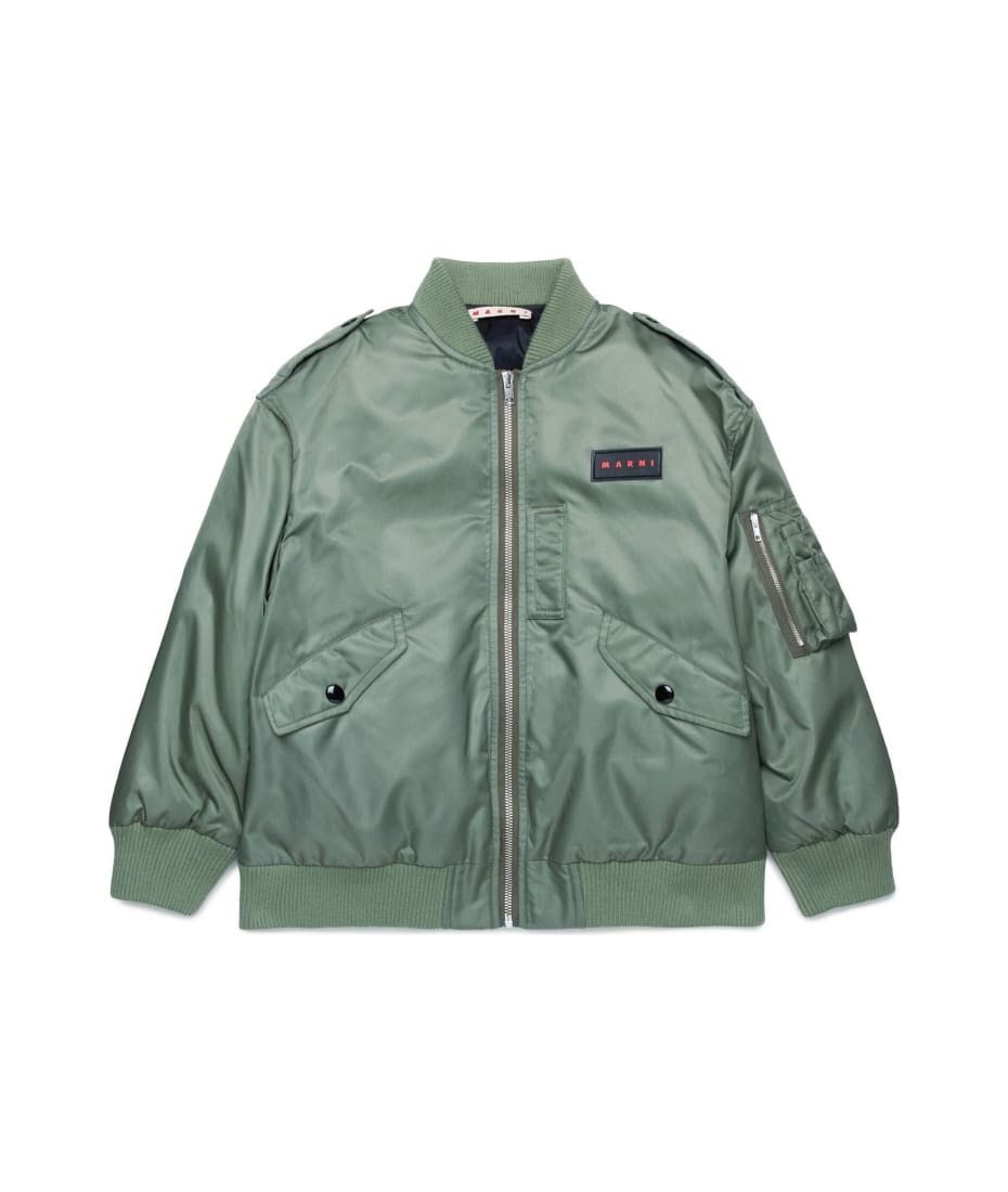 【関税＆送料込み】Marni Green Single-Breasted Jacket With UNIQLO Down Oversized Hooded Coat (Printed, MARNI) green new