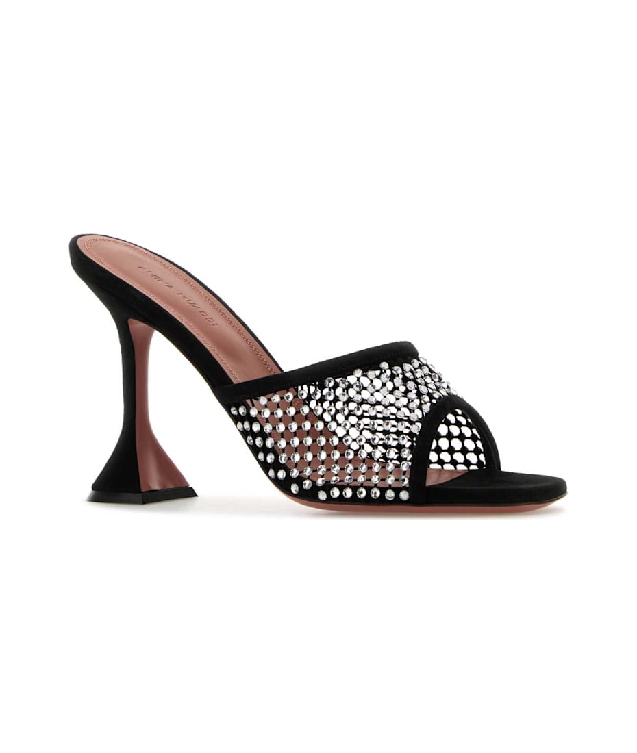 サンダル・ミュール AMINA MUADDI Black Mesh Lupita Crystal Mules Amina Muaddi Black Mesh Lupita Crystal Mules | italist