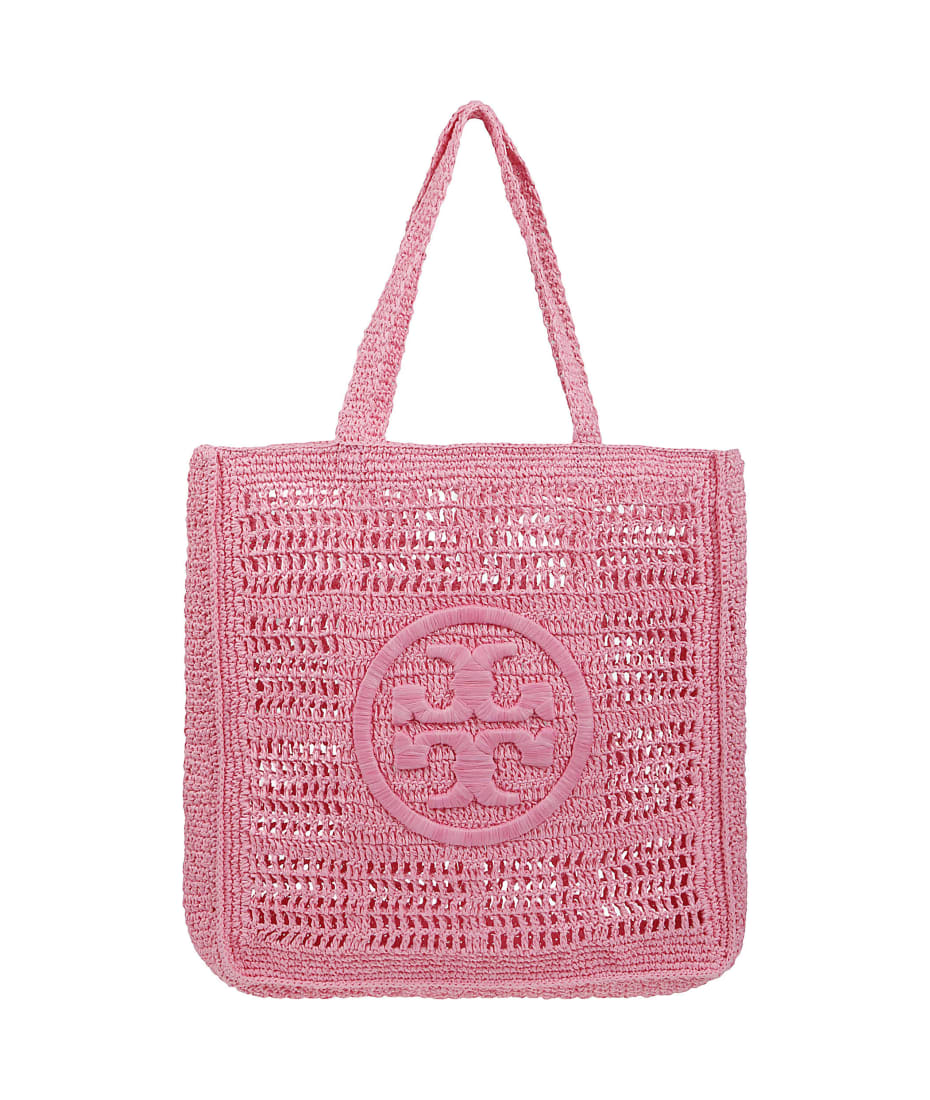 Tory Burch Ella crocheted-raffia Tote Bag - Pink