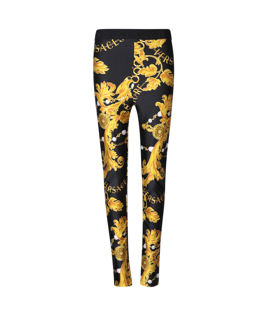 Baroque Print Black/ Gold Leggins By Versace Jeans Couture