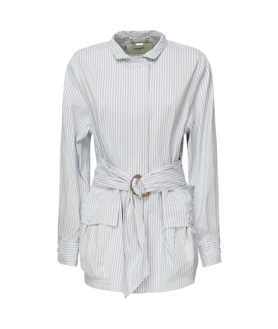 ジャケット FENDI White striped cotton and silk blouson Fendi Cotton And Silk Blouson | italist