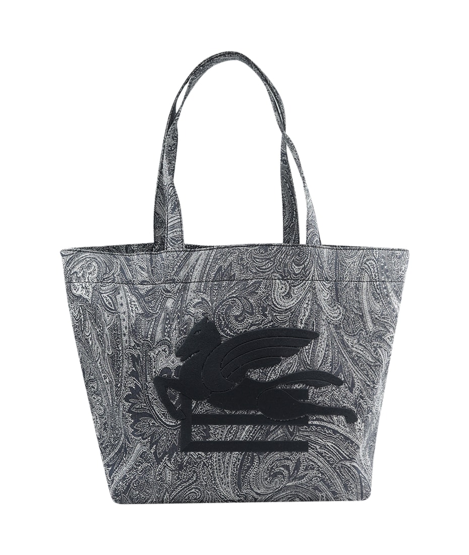 Etro Navy Blue Large Tote Bag With Paisley Jacquard Motif
