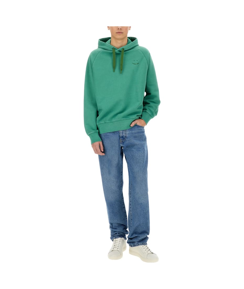 ★Paul Smith★ Happy Hood Brown M2R960XEK2116966 Men's Grey Organic Cotton 'PS Happy' Embroidered Hoodie