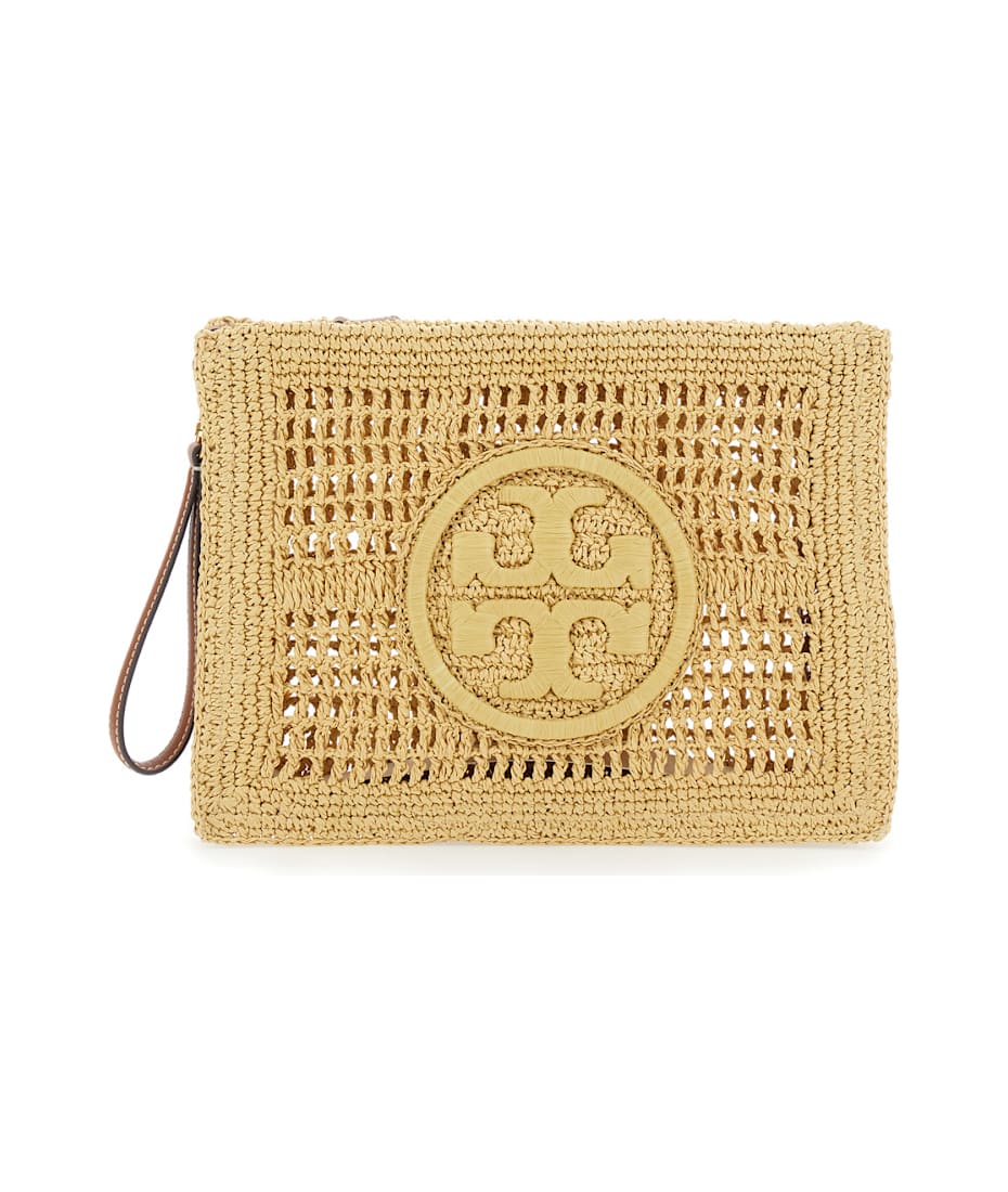 Tory Burch 'ella' Beige Clutch With Woven Design And