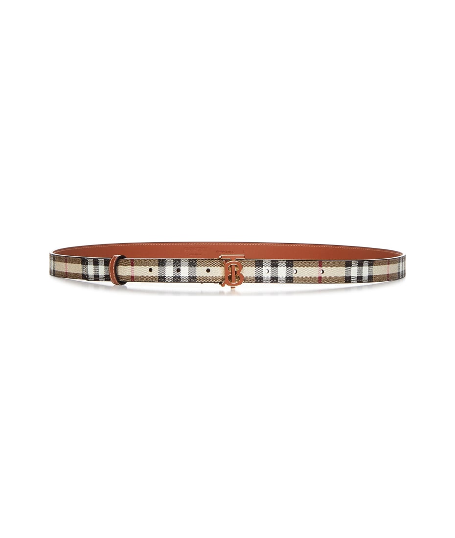 Buy Burberry Women's Brown Beige Check Canvas Brass Logo Buckle Belt Size  40 / 100