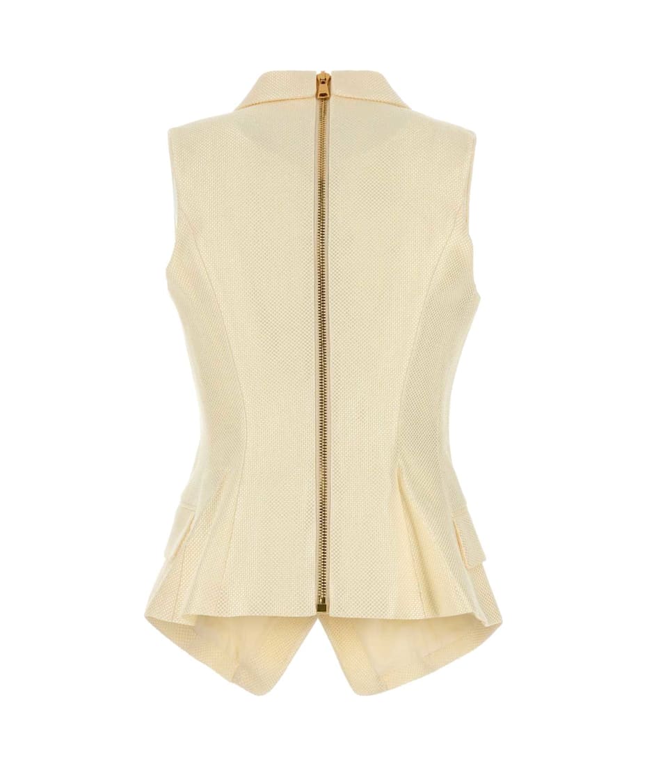 ベスト・ジレ BALMAIN FW25 Cream jacquard vest (FF1AG740VI29 0CF) Balmain Cream Jacquard Vest | italist