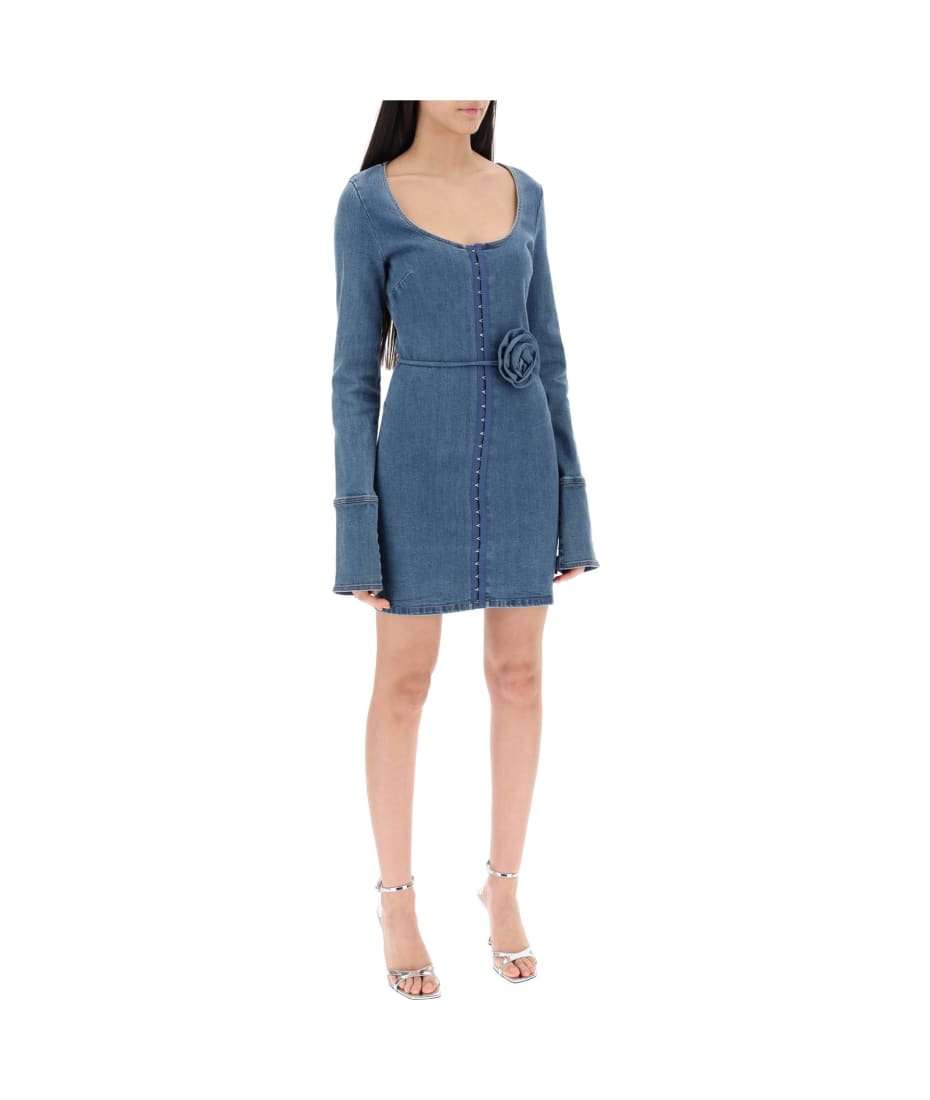 white christmas dresses ROTATE Birger Christensen Rhinestone Denim Dress In Grey main image 1