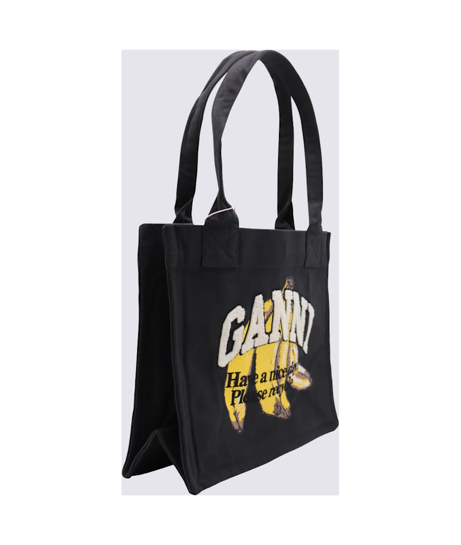 24AW【GANNI】Tote In Black Cotton Ganni Black Cotton Totes | italist