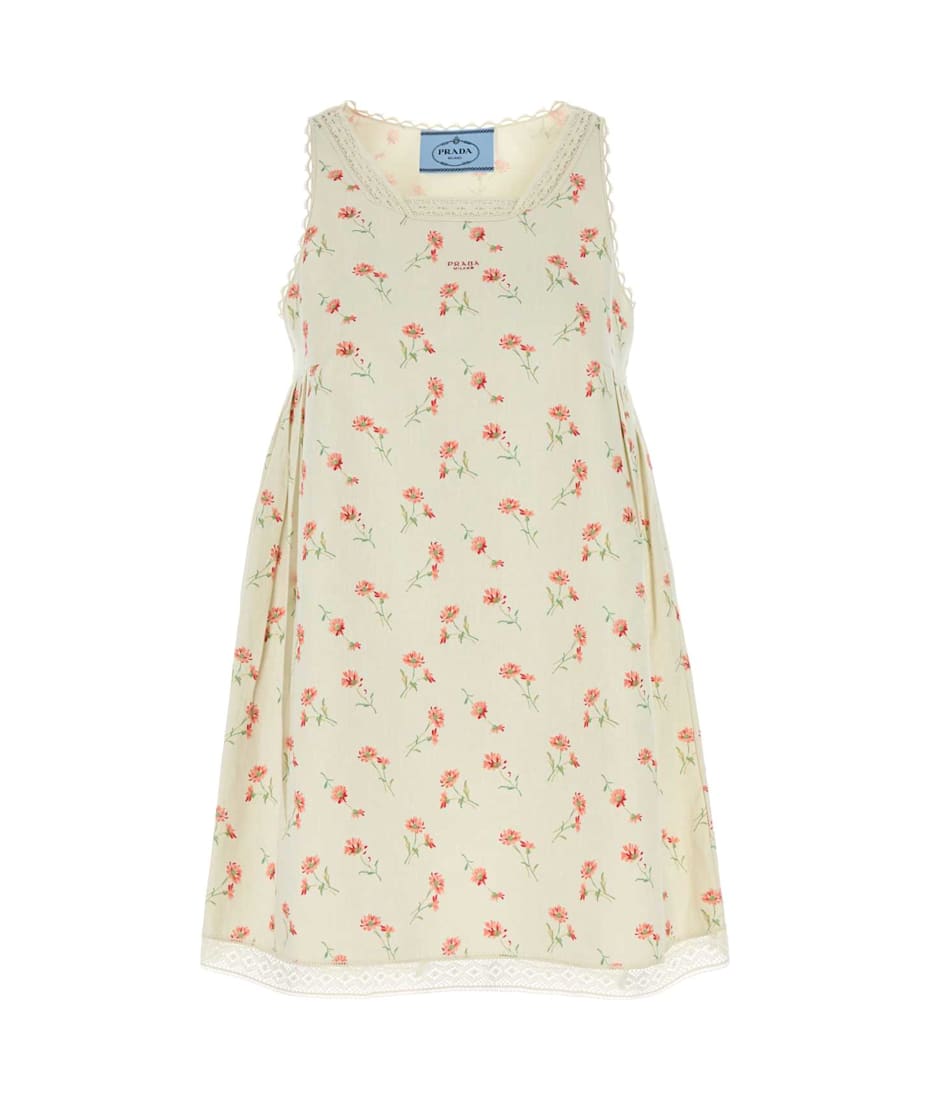 Prada Printed Linen Blend Mini Dress | italist Prada Printed Linen Blend Mini Dress | italist