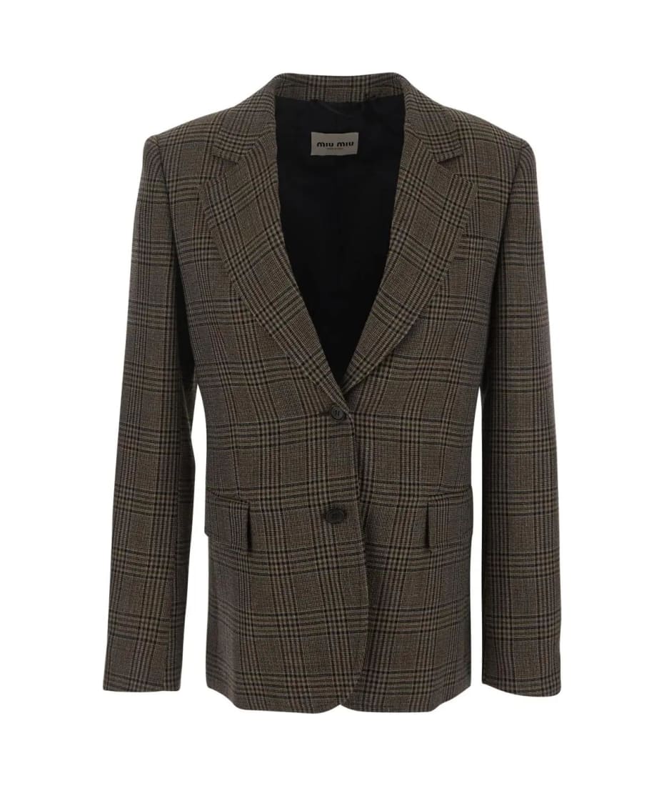 Miu Miu Checked Single-breasted Tailored Blazer | italist