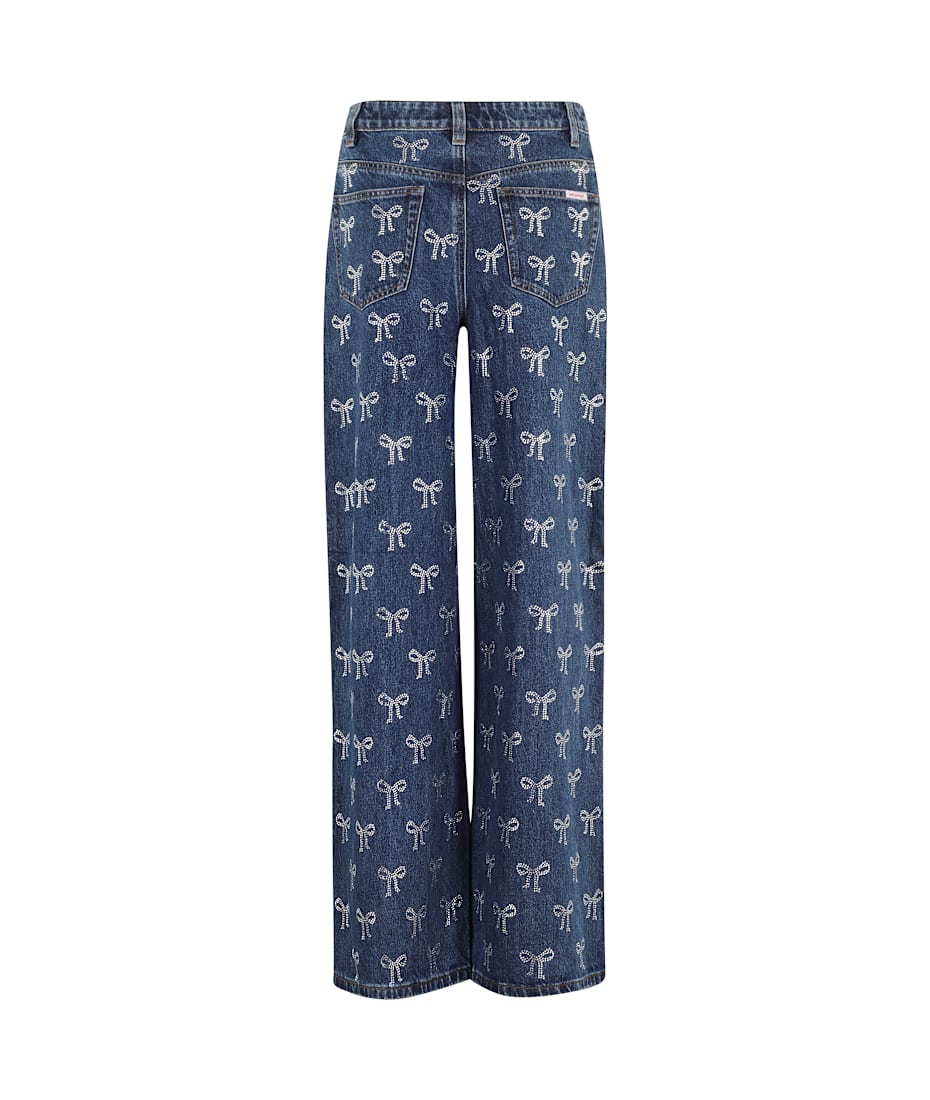 【関税&送料込】Self-Portrait Jeans Bow Self-Portrait Rhinestone Bow High-Rise Straight-Leg Jeans